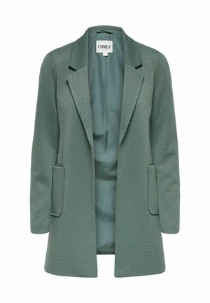 Blazer verde texturizado con solapas de muesca, dos bolsillos delanteros con solapa y forro interior suave, tamaño pequeño, de la marca ONLY.