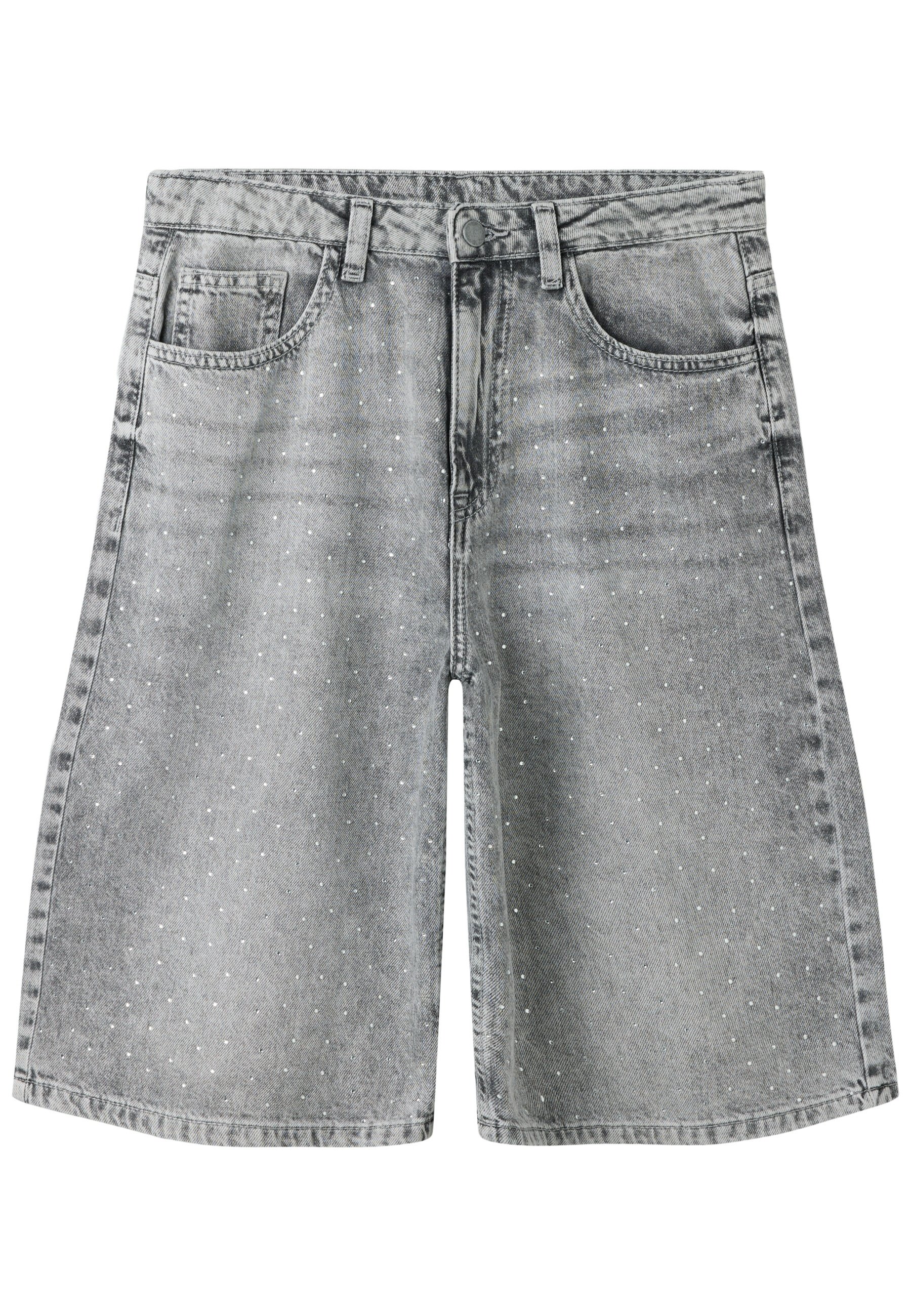 Light grey denim shorts with glitter