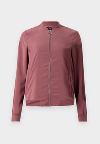 Bomber jacket in mauve, made of smooth fabric. Features a zipped front, ribbed collar and cuffs, and two side pockets.