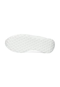 Witte rubberen zool met een gestructureerd patroon van driehoekige loopvlakken voor grip en traction. Gladde randen met minimale detaillering.