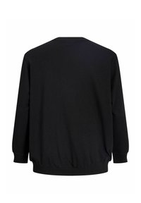 Sort pullover-sweatshirt med rund hals, lange ærmer og ribbede manchetter. Stoffet er glat med en løs pasform og elastisk talje.