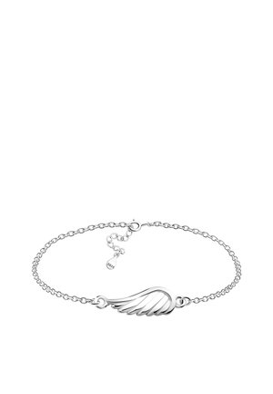 Silver bracelet featuring an intricately designed wing motif at the center. Attached extension chain with a tag marked 925.