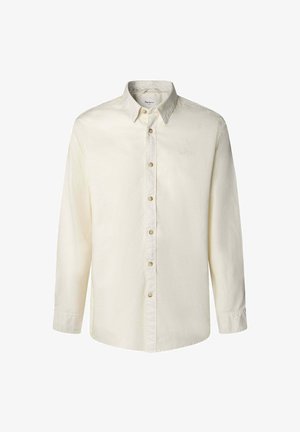 Koszula z długim rękawem, zapinana na guziki, w kolorze jasnobeżowym, wykonana z bawełny. Posiada kołnierzyk typu pointed, sześć guzików z przodu oraz miękko teksturowany materiał.