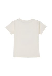 Licht crème korte mouwen t-shirt gemaakt van katoen. Ronde halslijn met een gladde textuur en geen zichtbare patronen of accenten.