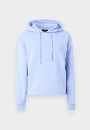 Helles blaues Kapuzensweatshirt mit lockerer Passform, Kordelzugkapuze, gerippten Bündchen und einer weichen, glatten Textur.