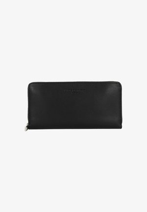 Black leather zip-around wallet with embossed brand name "LIEBESKIND BERLIN" on front center.