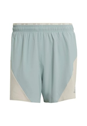 Pantaloncini da corsa celeste con un accento in mesh beige sul davanti, vita elastica con la scritta "RUNNING", tessuto leggero e design casual.