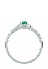 Silberring mit glattem Band und einem ovalen, facettierten grünen Edelstein, der in der Mitte gefasst ist. Hochglanzpolierte Oberfläche mit minimalistischer Gestaltung.