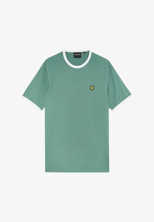 Zöld, rövid ujjú póló fehér gallérral és ujjak végénél, bal mellen egy kis sárga madárlogóval.