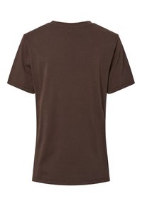 T-shirt uni marron foncé à manches courtes, vue de dos, avec encolure ronde et coutures simples.