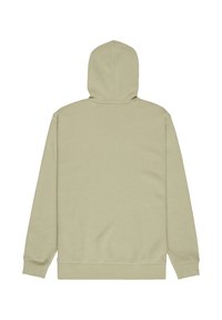 Hoodie in licht olijfgroen, gemaakt van een zachte katoenmix. Heeft een standaard pasvorm, geribbelde manchetten en zoom. Gladde textuur, minimalistisch ontwerp.