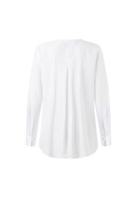 Camicia bianca a maniche lunghe con un sottile dettaglio a pieghe sul retro, polsini abbottonati e tessuto liscio e leggero.