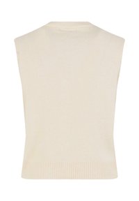 Maglione senza maniche color crema con orlo a coste. Tessuto a maglia morbido con una texture liscia; design classico e colore neutro adatto per essere indossato a strati.