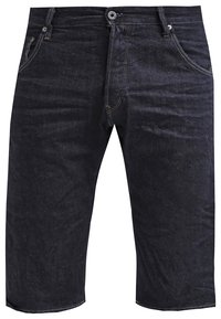 Shorts de mezclilla azul oscuro con un corte recto, diseño de cinco bolsillos y detalles de costura sutiles. La tela tiene una apariencia texturizada.