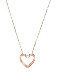 Kedja i roséguld med ett hjärtformat hänge som har små vita ädelstenar längs den övre kurvan.