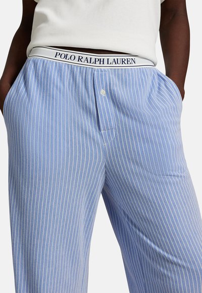 Lichtblauwe gestreepte pyjamabroek met een elastische tailleband, voorzien van het "POLO RALPH LAUREN" logo, knoopsluiting en zijzakken.
