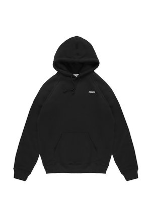 Czarna bawełniana bluza z kapturem z kieszenią typu kangurka, ze sznurkiem przy kapturze oraz białym logo na piersi. Posiada ściągacze przy mankietach i na dole dla lepszego dopasowania.