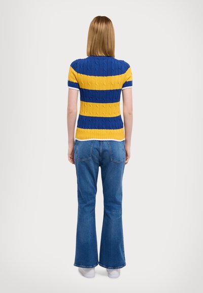 Polo Ralph Lauren CREW CABLE STRIPE  - Triko s potiskem - blue/yellow