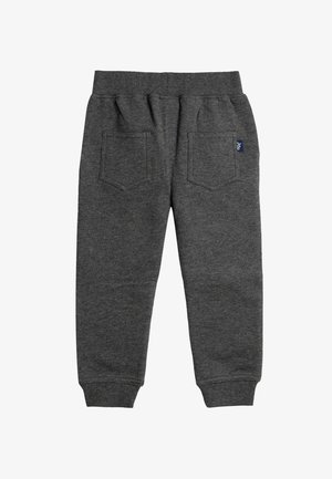 Sivé tepláky vyrobené z mäkkej tkaniny s elastickým pásom, zúženými manžetami a dvoma zadnými vreckami. Na vrecku sa nachádza malé logo.