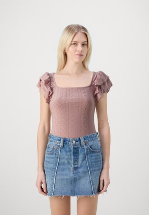 VILA VIMUNI  SQUARE NECK - Μπλουζάκι με στάμπα - misty rose