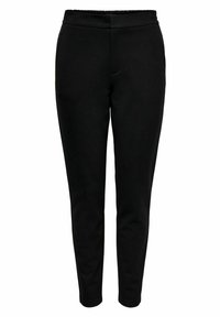 Pantalons tapered noirs avec une taille élastique, texture lisse et poches latérales. Fabriqués dans un tissu flexible et confortable.