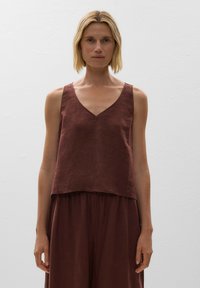 OYSHO - LINEN V-NECK - Blouse - dark brown Thumbnail Image 1