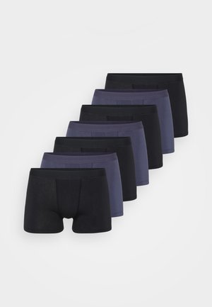 Seven pairs of boxer briefs in varying shades of black and navy, made from soft fabric with elasticated waistbands and a classic cut.