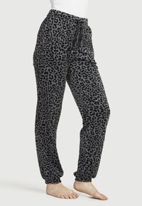 Grau gefleckte Sweatpants mit elastischem Bund, Kordelzug, seitlichen Taschen und Bündchen an den Knöcheln; weicher Stoff.
