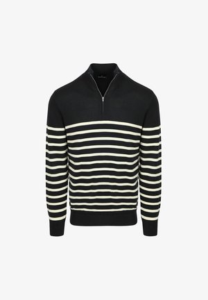 Suitable, STEPPIN' OUT HALF-ZIP PULLOVER BRETON STRIPE - Strickpullover - navy