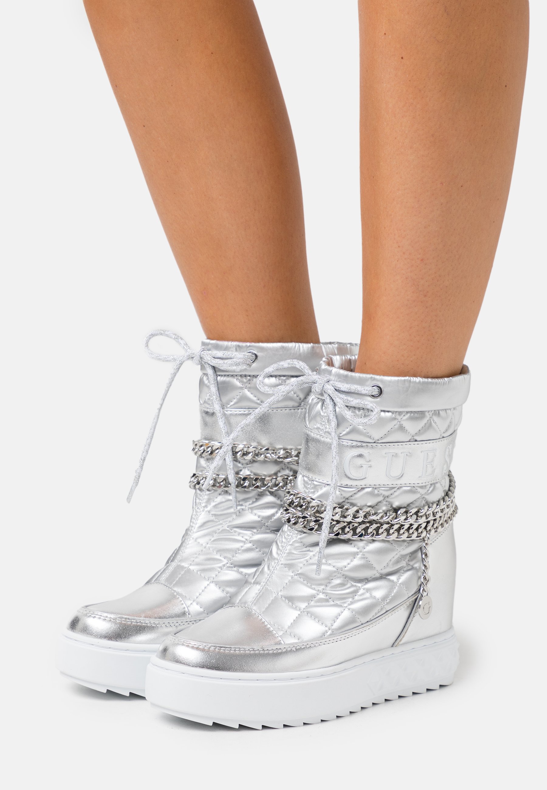 Guess Fariba Enkellaarsjes Met Hoge Hak Argent Zilverkleurig Zalando Be