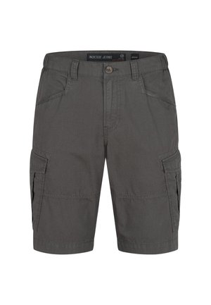 Pantaloni cargo grigi realizzati in tessuto, con numerose tasche, chiusura con bottone e cuciture per una maggiore durata.