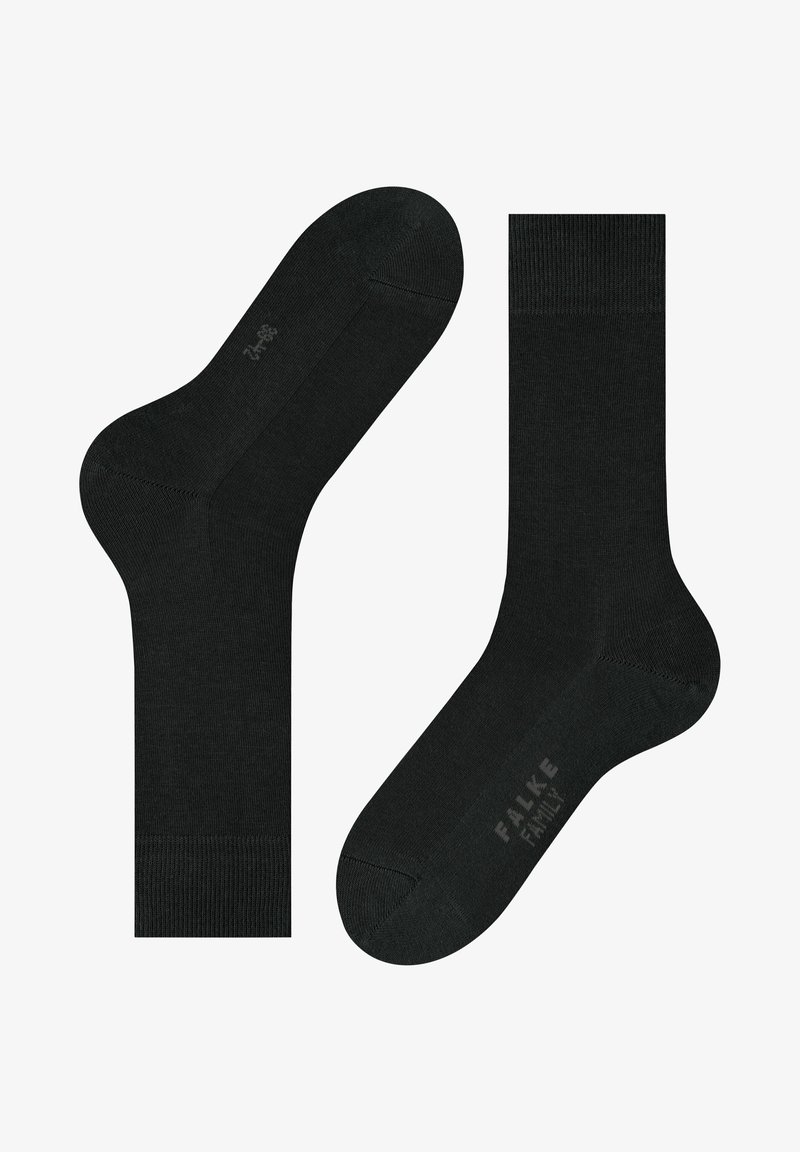 Čierne ponožky vyrobené z hladkej, štruktúrovanej látky. Majú zosilnenú špičku a pätu, s rebrovaným lemom a jemným logom na nohe.
