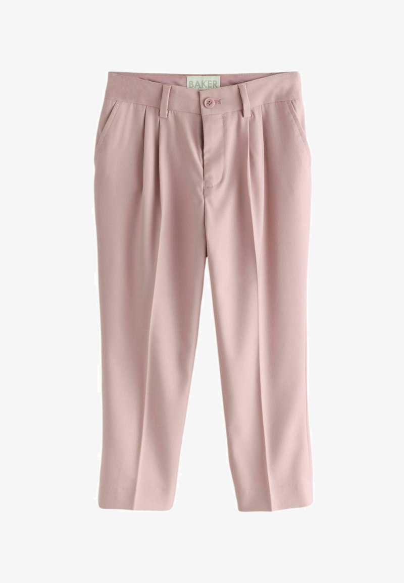 Hose in hellem Pink, aus glattem Stoff. Mit Knopfverschluss, plissiertem Vorderteil und Seitentaschen. Cropped-Länge mit tailliertem Schnitt.