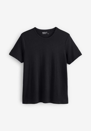 T-shirt noir à manches courtes en coton, avec un col rond et une texture lisse. Design simple sans motifs ni accents.