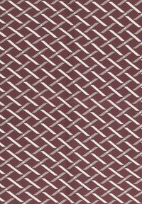 Tessuto bordeaux con un motivo intrecciato di righe bianche diagonali che formano rombi, creando un aspetto testurizzato e stratificato.