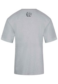Gray short-sleeve t-shirt with a round neck. Features a logo printed on the upper back and a small tag on the left sleeve. Soft texture.