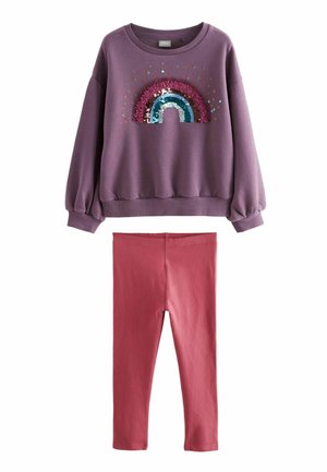 SET REGULAR FIT - Leggings - Byxor - berry red rainbow sequin