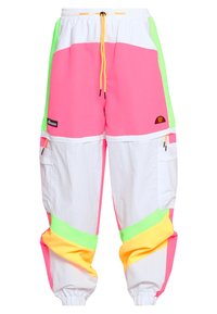 Färggranna cargobyxor med paneler i rosa, vitt, grönt och gult. Elastisk midja med justerbar dragsko. Nyttopockets på sidorna.