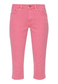 Roze cropped jeans gemaakt van denim met een gladde textuur. Beschikt over het standaard vijf-pocket ontwerp en een knoopsluiting aan de voorkant.