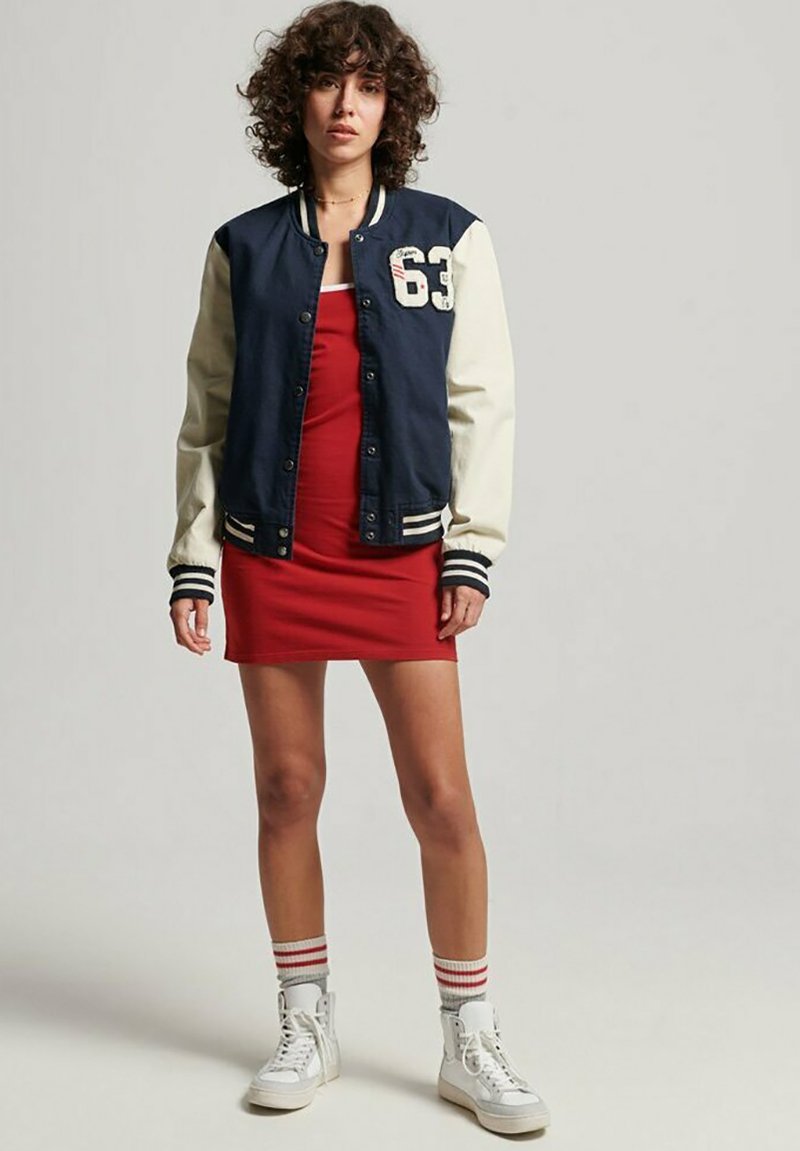 Superdry VINTAGE VARSITY Denim jacket eclipse navy oatmeal/blue