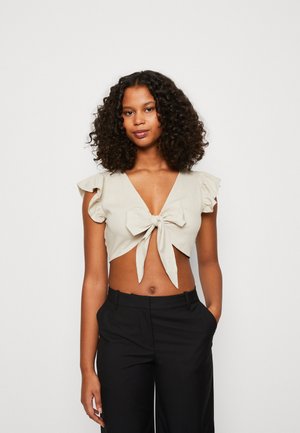 Vero Moda VMMYMILO CROP TIE - Μπλουζάκι με στάμπα - silver lining