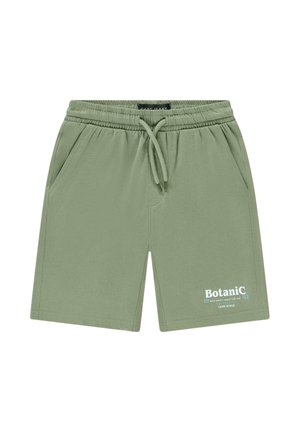 Groene korte broek van een katoenmengsel met een elastische tailleband met trekkoord, twee zijzakken en een logo detail aan de voorkant.