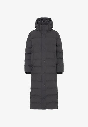 Pikk, hall, pehmea mantel kapuutsiga, millel on rõngassüsteemi kinnitused ja soonikkudumisega varrukad, mõeldud soojuse ja katvuse tagamiseks.