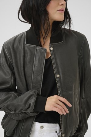 Kožnata jakna - medium grey retro wash