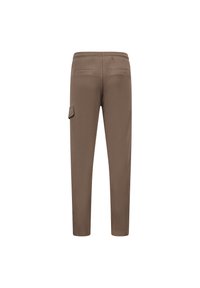 Lichte bruine broek met een relaxed fit, voorzien van een zijcargo zak, twee achterzakken en een elastische tailleband. Soepele textuur.