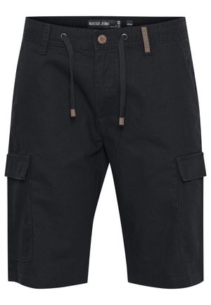 Czarne szorty cargo z bocznymi kieszeniami, zockeną talią, z materiału bawełnianego oraz prostym krojem. Posiadają zapięcie na guzik i subtelne detale.