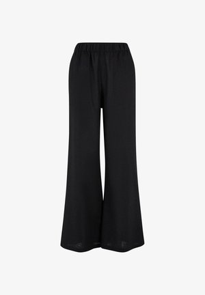 Mustad laiad püksid kergest kangast. Omavad elastset vööd ja põrandani ulatuvat voolavat disaini.