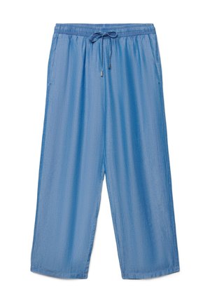 Pantaloni ampi a gamba larga azzurri con vita elastica e coulisse regolabile, realizzati in tessuto leggero.