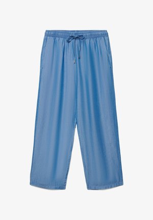 Pantaloni ampi a gamba larga azzurri con vita elastica e coulisse regolabile, realizzati in tessuto leggero.