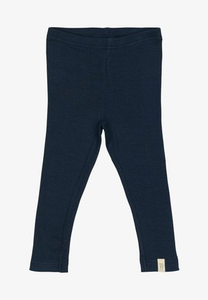 Námornícké modré rebrované legíny s elastickým pásom, zužujúcimi sa nohavicami a malou krémovou etiketou na spodnom leme s nápisom "PP".